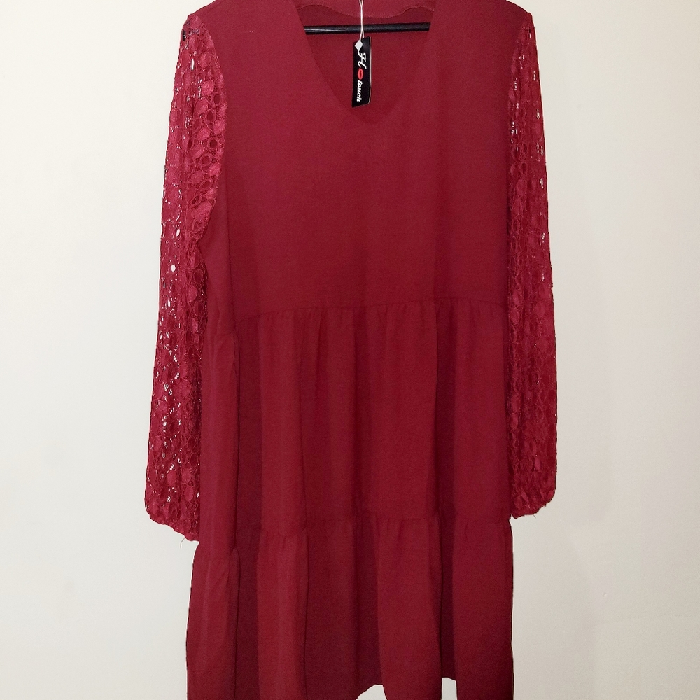 Hotouch Summer Tunic Dress - Burgundy